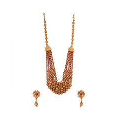 महिलाओं और लड़कियों के लिए क्रिस्टल युक्त पांच परत वाली पीतल की माला (लाल रंग, फ्री साइज)