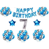 Generic 7Th Happy Birthday Decoration Combo With Foil And Star Balloons (Blue, Silver)