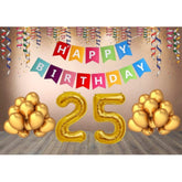 Generic 25Th Happy Birthday Decoration Combo With Multi Color Banner (Golden)