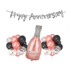Generic Happy Anniversary Decoration Set Cheer Bottle And Foil Balloons (Rose Gold)