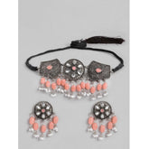 महिलाओं के लिए रोज़ गोल्ड प्लेटेड अलॉय नेकलेस और इयररिंग्स का सेट (नारंगी)