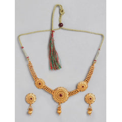 महिलाओं के लिए रोज़ गोल्ड प्लेटेड अलॉय नेकलेस और इयररिंग्स का जेनेरिक सेट (गोल्ड)