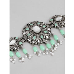 महिलाओं के लिए रोज़ गोल्ड प्लेटेड अलॉय नेकलेस और इयररिंग्स का सेट (हल्का हरा)