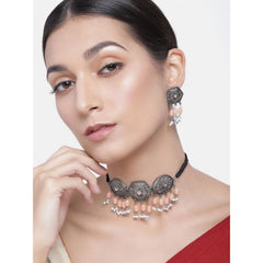 महिलाओं के लिए रोज़ गोल्ड प्लेटेड अलॉय नेकलेस और इयररिंग्स का सेट (नारंगी)