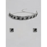 महिलाओं के लिए रोज़ गोल्ड प्लेटेड अलॉय नेकलेस और इयररिंग्स का जेनेरिक सेट (सिल्वर और ब्लैक)