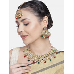 महिलाओं के लिए रोज़ गोल्ड प्लेटेड अलॉय नेकलेस और इयररिंग्स का सेट (हल्का हरा)