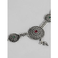 महिलाओं के लिए रोज़ गोल्ड प्लेटेड अलॉय नेकलेस और इयररिंग्स का सेट (चांदी)