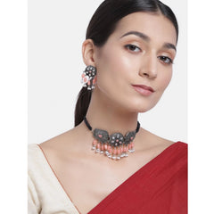 महिलाओं के लिए रोज़ गोल्ड प्लेटेड अलॉय नेकलेस और इयररिंग्स का सेट (नारंगी)