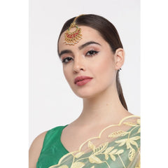 महिलाओं के लिए रोज़ गोल्ड प्लेटेड अलॉय कुंदन इयररिंग्स और मांगटिक्का (लाल और हरा)