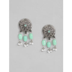 महिलाओं के लिए रोज़ गोल्ड प्लेटेड अलॉय नेकलेस और इयररिंग्स का सेट (हल्का हरा)