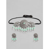 महिलाओं के लिए रोज़ गोल्ड प्लेटेड अलॉय नेकलेस और इयररिंग्स का सेट (हल्का हरा)