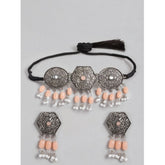 महिलाओं के लिए रोज़ गोल्ड प्लेटेड अलॉय नेकलेस और इयररिंग्स का सेट (नारंगी)