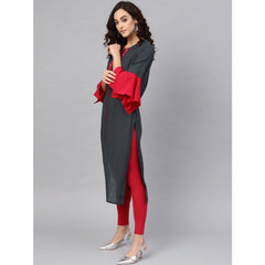 जेनरिक महिलाओं की कैजुअल बेल स्लीव्स मिरर वर्क कॉटन स्लब कुर्ती (ग्रे)