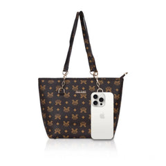 जेनरिक महिलाओं का फॉक्स लेदर प्रिंटेड टोट बैग (भूरा)