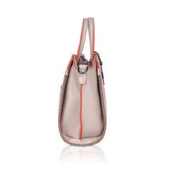 जेनरिक महिलाओं का फॉक्स लेदर मेटल बीड्स हैंडबैग (खाकी)