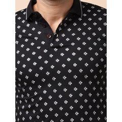 Generic Men's Casual Cotton Printed Polo Neck Half Sleeve T-Shirt (Black)