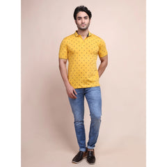 Generic Men's Casual Cotton Printed Polo Neck Half Sleeve T-Shirt (Mustard)