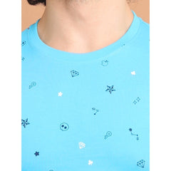 Generic Men's Casual Cotton Printed Round Neck Half Sleeve T-Shirt (Skyblue)