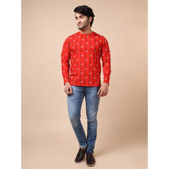Generic Men's Casual Cotton Printed Round Neck Full Sleeve T-Shirt (Red)