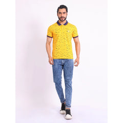 Generic Men's Casual Cotton Printed Polo Neck Half Sleeve T-Shirt (Turmeric)