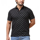 Generic Men's Casual Cotton Printed Polo Neck Half Sleeve T-Shirt (Black)
