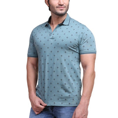 Generic Men's Casual Cotton Printed Polo Neck Half Sleeve T-Shirt (Grey)
