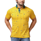 Generic Men's Casual Cotton Printed Polo Neck Half Sleeve T-Shirt (Yellow)