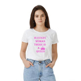 जेनरिक महिलाओं की पॉलिएस्टर सॉलिड प्रिंटेड राउंड नेक हाफ स्लीव टी-शर्ट (सफेद)