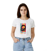 जेनरिक महिलाओं की पॉलिएस्टर सॉलिड प्रिंटेड राउंड नेक हाफ स्लीव टी-शर्ट (सफेद)