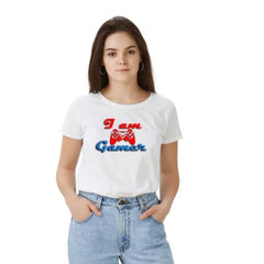 जेनरिक महिलाओं की पॉलिएस्टर सॉलिड प्रिंटेड राउंड नेक हाफ स्लीव टी-शर्ट (सफेद)