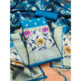 महिलाओं के लिए बनारसी सिल्क प्रिंटेड अनस्टिच्ड सलवार सूट मटेरियल दुपट्टे सहित (नीला, 3 मीटर)