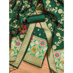 महिलाओं के लिए बनारसी सिल्क प्रिंटेड अनस्टिच्ड सलवार सूट मटेरियल दुपट्टे सहित (हरा, 3 मीटर)