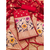 महिलाओं के लिए बनारसी सिल्क प्रिंटेड अनस्टिच्ड सलवार सूट मटेरियल दुपट्टे सहित (लाल, 3 मीटर)