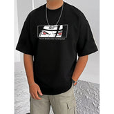 जेनेरिक मेन्स कैजुअल कॉटन ब्लेंड प्रिंटेड राउंड नेक हाफ स्लीव टी-शर्ट (ब्लैक)