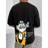 जेनेरिक मेन्स कैजुअल कॉटन ब्लेंड प्रिंटेड राउंड नेक हाफ स्लीव टी-शर्ट (ब्लैक)