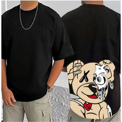 जेनेरिक मेन्स कैजुअल कॉटन ब्लेंड प्रिंटेड राउंड नेक हाफ स्लीव टी-शर्ट (ब्लैक)