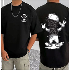 जेनेरिक मेन्स कैजुअल कॉटन ब्लेंड प्रिंटेड राउंड नेक हाफ स्लीव टी-शर्ट (ब्लैक)