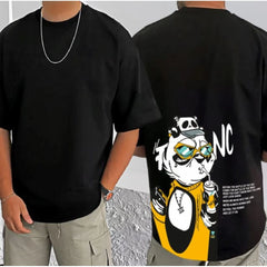 जेनेरिक मेन्स कैजुअल कॉटन ब्लेंड प्रिंटेड राउंड नेक हाफ स्लीव टी-शर्ट (ब्लैक)