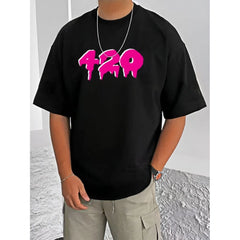 जेनेरिक मेन्स कैजुअल कॉटन ब्लेंड प्रिंटेड राउंड नेक हाफ स्लीव टी-शर्ट (ब्लैक)