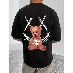 जेनेरिक मेन्स कैजुअल कॉटन ब्लेंड प्रिंटेड राउंड नेक हाफ स्लीव टी-शर्ट (ब्लैक)