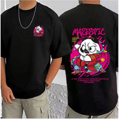 जेनेरिक मेन्स कैजुअल कॉटन ब्लेंड प्रिंटेड राउंड नेक हाफ स्लीव टी-शर्ट (ब्लैक)