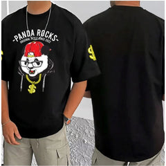 जेनेरिक मेन्स कैजुअल कॉटन ब्लेंड प्रिंटेड राउंड नेक हाफ स्लीव टी-शर्ट (ब्लैक)