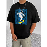 जेनेरिक मेन्स कैजुअल कॉटन ब्लेंड प्रिंटेड राउंड नेक हाफ स्लीव टी-शर्ट (ब्लैक)