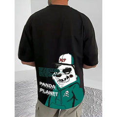 जेनेरिक मेन्स कैजुअल कॉटन ब्लेंड प्रिंटेड राउंड नेक हाफ स्लीव टी-शर्ट (ब्लैक)