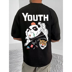 Generic Men's Casual Cotton Blend Printed Round Neck Half Sleeve T-Shirt (Black)