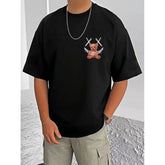 जेनेरिक मेन्स कैजुअल कॉटन ब्लेंड प्रिंटेड राउंड नेक हाफ स्लीव टी-शर्ट (ब्लैक)