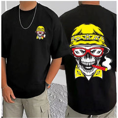 Generic Men's Casual Cotton Blend Printed Round Neck Half Sleeve T-Shirt (Black)