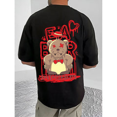 जेनेरिक मेन्स कैजुअल कॉटन ब्लेंड प्रिंटेड राउंड नेक हाफ स्लीव टी-शर्ट (ब्लैक)