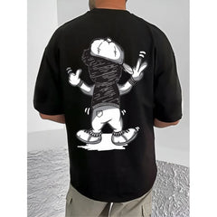 जेनेरिक मेन्स कैजुअल कॉटन ब्लेंड प्रिंटेड राउंड नेक हाफ स्लीव टी-शर्ट (ब्लैक)