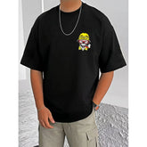 जेनेरिक मेन्स कैजुअल कॉटन ब्लेंड प्रिंटेड राउंड नेक हाफ स्लीव टी-शर्ट (ब्लैक)